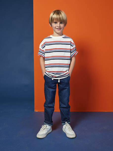 Wijde jongensbroek, eenvoudig aan te trekken gebleekt denim+grijs+ongewassen denim+stone - vertbaudet enfant 