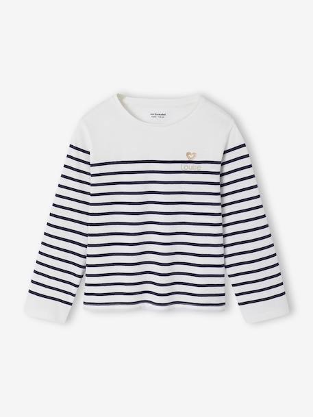 T-shirt met lange mouwen voor meisjes blauw, gestreept+pruim+saliegroen - vertbaudet enfant 
