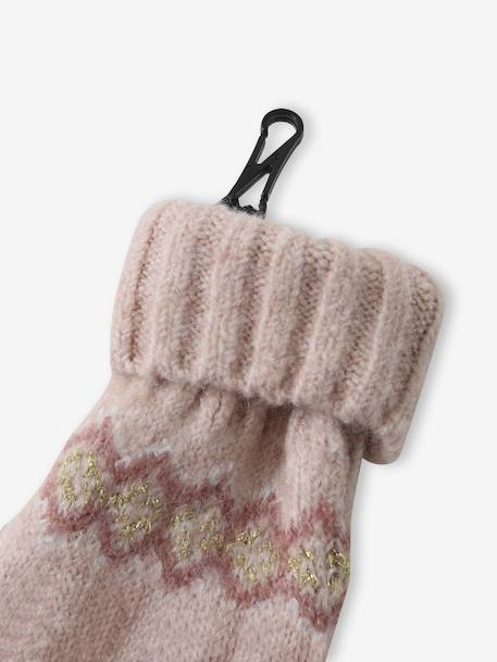 Jacquard babyset muts + snood + wanten/handschoenen voor meisjes ecru+rozen - vertbaudet enfant 