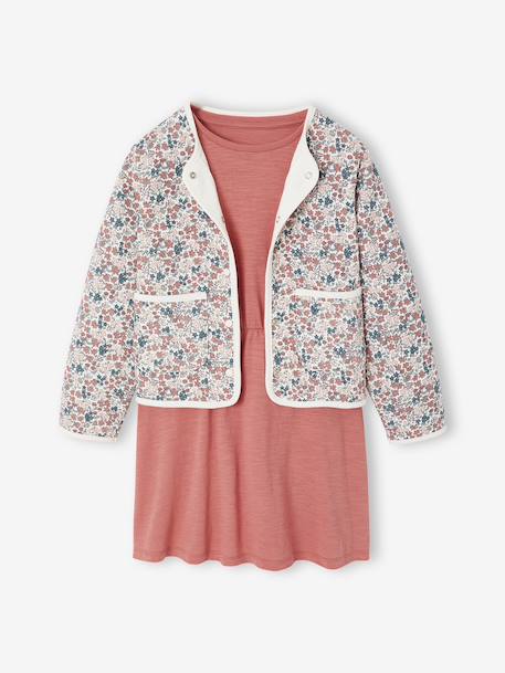 Set met jurk en gewatteerd vest voor meisjes antraciet+rozenhout - vertbaudet enfant 