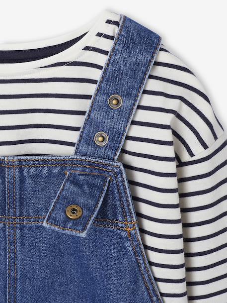 Set salopette-jurk van spijkerstof en gestreept T-shirt voor meisjes middenblauw - vertbaudet enfant 