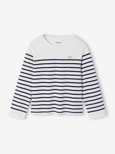 T-shirt met lange mouwen voor meisjes blauw, gestreept+pruim+saliegroen - vertbaudet enfant 