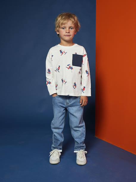 Rechte 5-pocket jeans voor jongens, verwassen double stone - vertbaudet enfant 