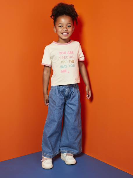Wijde jeans met plooien voor meisjes denimgrijs+middenblauw - vertbaudet enfant 