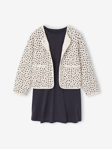 Set met jurk en gewatteerd vest voor meisjes antraciet+rozenhout - vertbaudet enfant 