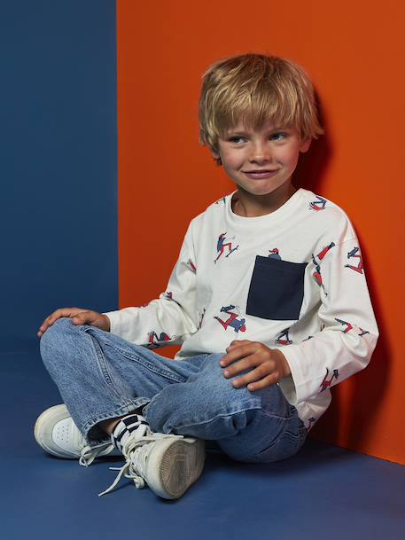T-shirt met lange mouwen met jongensprint HAPPY LA wit, bedrukt - vertbaudet enfant 