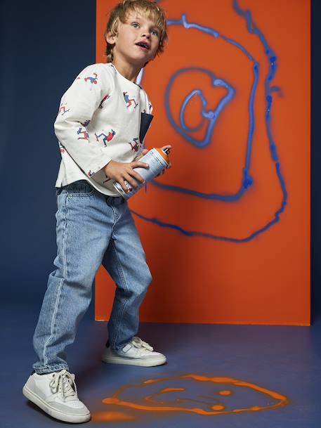 T-shirt met lange mouwen met jongensprint HAPPY LA wit, bedrukt - vertbaudet enfant 