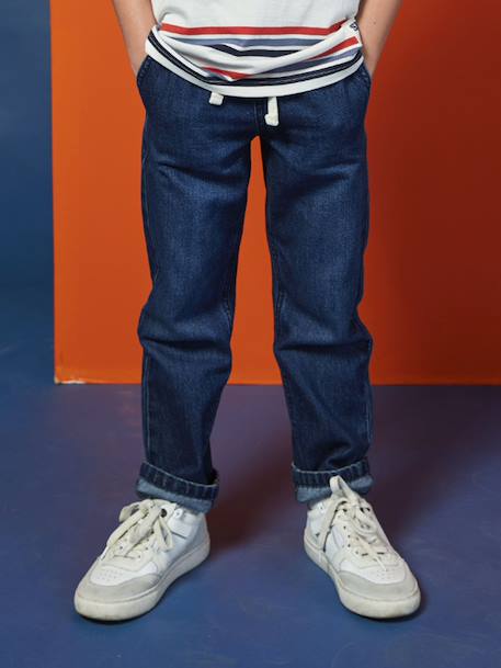 Wijde jongensbroek, eenvoudig aan te trekken gebleekt denim+grijs+ongewassen denim+stone - vertbaudet enfant 