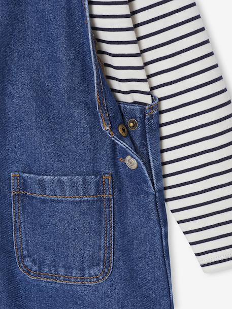 Set salopette-jurk van spijkerstof en gestreept T-shirt voor meisjes middenblauw - vertbaudet enfant 