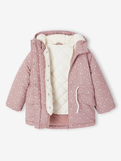 Parka met capuchon 3 in 1 meisjes parka + gewatteerde jas marineblauw+rozenhout - vertbaudet enfant 