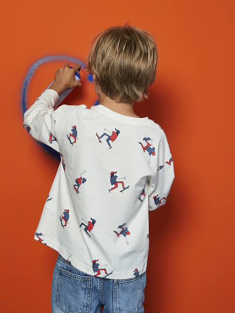 T-shirt met lange mouwen met jongensprint HAPPY LA wit, bedrukt - vertbaudet enfant 