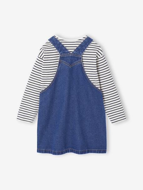 Set salopette-jurk van spijkerstof en gestreept T-shirt voor meisjes middenblauw - vertbaudet enfant 