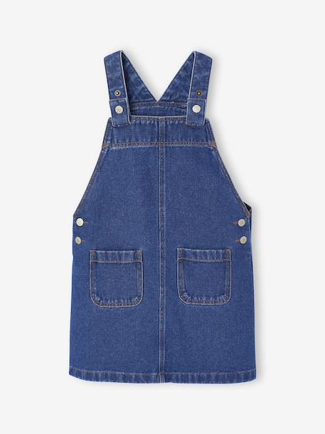 Set salopette-jurk van spijkerstof en gestreept T-shirt voor meisjes middenblauw - vertbaudet enfant 