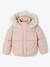 Donsjack met capuchon voor meisjes met fleece voering antraciet+goud+roze (poederkleur) - vertbaudet enfant 