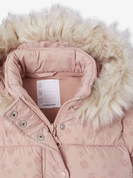 Donsjack met capuchon voor meisjes met fleece voering antraciet+goud+roze (poederkleur) - vertbaudet enfant 