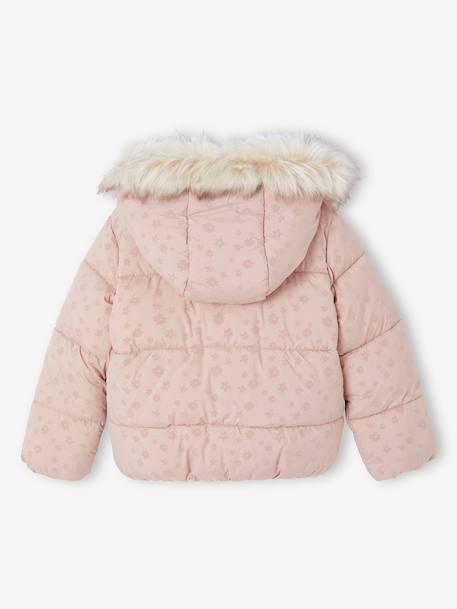 Donsjack met capuchon voor meisjes met fleece voering antraciet+goud+roze (poederkleur) - vertbaudet enfant 