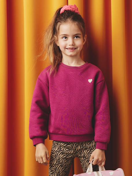 Basic meisjessweater met motief antraciet+donkerpaars+inktblauw+koraal+pioenroos+salie+vanille - vertbaudet enfant 