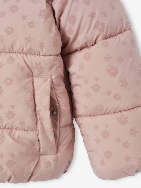 Donsjack met capuchon voor meisjes met fleece voering antraciet+goud+roze (poederkleur) - vertbaudet enfant 