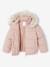 Donsjack met capuchon voor meisjes met fleece voering antraciet+goud+roze (poederkleur) - vertbaudet enfant 