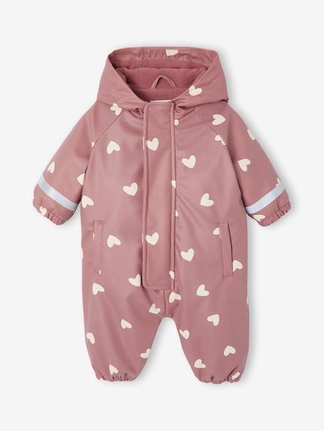 Bedrukte regenjas met capuchon voor baby's, gevoerd met fleece oudroze - vertbaudet enfant 