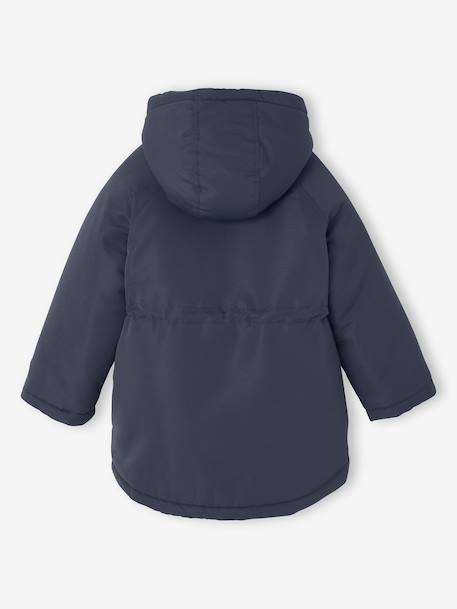 Parka met capuchon 3 in 1 meisjes parka + gewatteerde jas marineblauw+rozenhout - vertbaudet enfant 