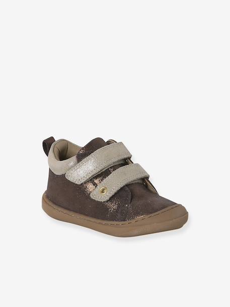 Zachte lederen baby-slofjes voor de eerste stapjes beige, bedrukt+blauw, bedrukt+brons+goud+groen, bedrukt+oudroze+roze (poederkleur)+roze, bedrukt+rozen+turquoiseblauw+veel roze+zachtpaars - vertbaudet enfant 