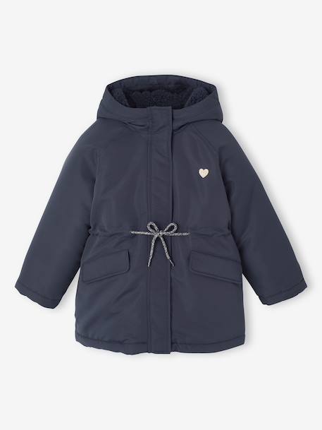 Parka met capuchon 3 in 1 meisjes parka + gewatteerde jas marineblauw+rozenhout - vertbaudet enfant 
