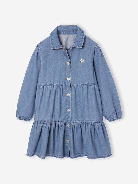 Jurk van lichtgewicht denim voor meisjes denimgrijs+middenblauw - vertbaudet enfant 