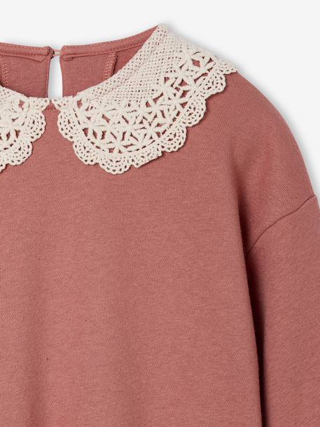 Meisjesjurk van sweaterstof met macramé kraag leigrijs+rozenhout - vertbaudet enfant 