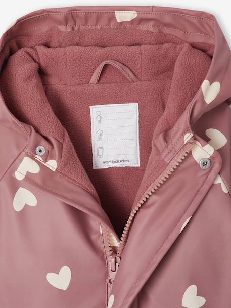 Bedrukte regenjas met capuchon voor baby's, gevoerd met fleece oudroze - vertbaudet enfant 