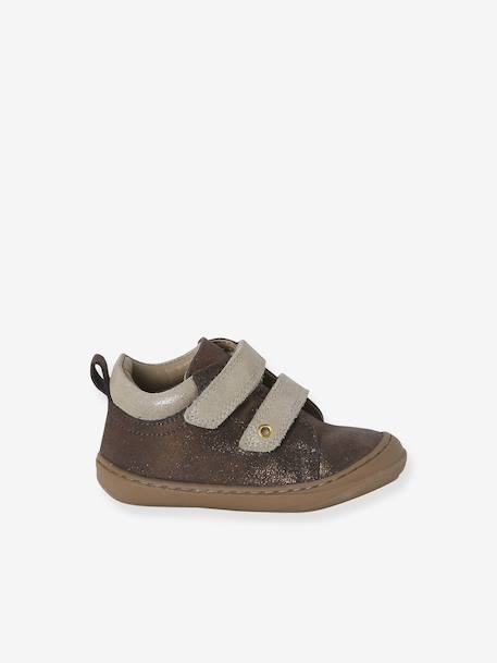 Zachte lederen baby-slofjes voor de eerste stapjes beige, bedrukt+blauw, bedrukt+brons+goud+groen, bedrukt+oudroze+roze (poederkleur)+roze, bedrukt+rozen+turquoiseblauw+veel roze+zachtpaars - vertbaudet enfant 