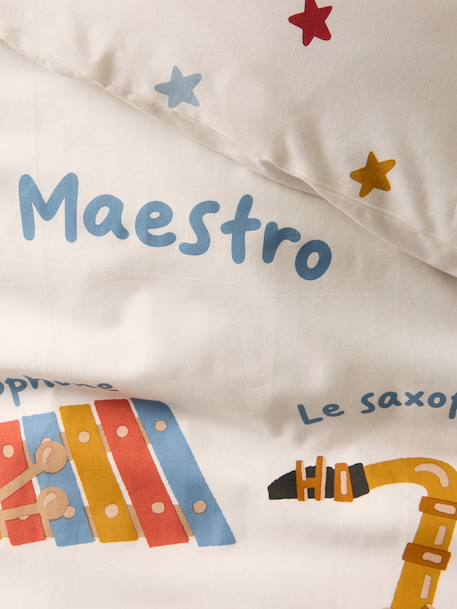 Bedset dekbedovertrek + kussensloop voor kinderen MUSIQUE LEXIQUE met gerecycled katoen wit, bedrukt - vertbaudet enfant 