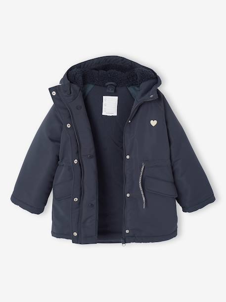 Parka met capuchon 3 in 1 meisjes parka + gewatteerde jas marineblauw+rozenhout - vertbaudet enfant 