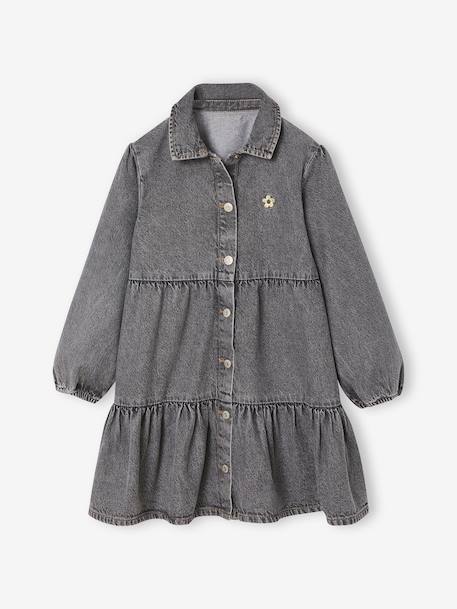 Jurk van lichtgewicht denim voor meisjes denimgrijs+middenblauw - vertbaudet enfant 