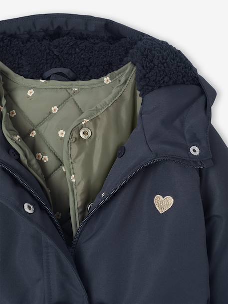 Parka met capuchon 3 in 1 meisjes parka + gewatteerde jas marineblauw+rozenhout - vertbaudet enfant 