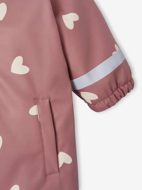 Bedrukte regenjas met capuchon voor baby's, gevoerd met fleece oudroze - vertbaudet enfant 