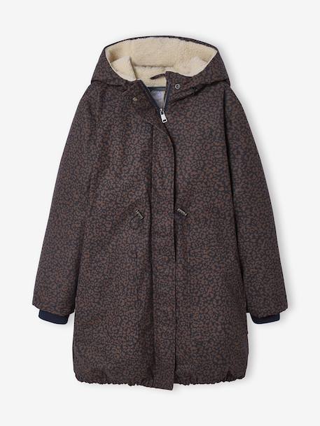 Parka met luipaardprint voor meisjes met sherpavoering JONEN marineblauw - vertbaudet enfant 