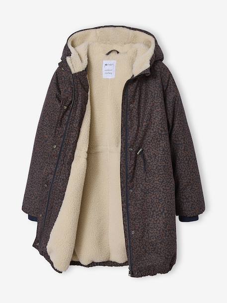 Parka met luipaardprint voor meisjes met sherpavoering JONEN marineblauw - vertbaudet enfant 