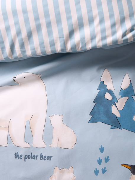 Bedset dekbedovertrek + kussensloop voor kinderen PÔLE NORD, met gerecycled katoen oceaanblauw - vertbaudet enfant 