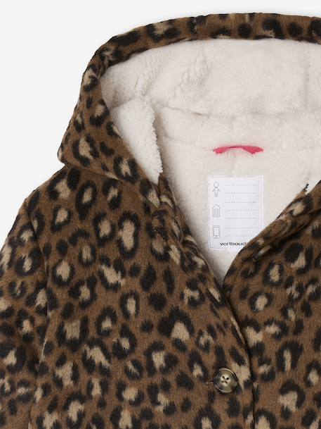 Mantel met capuchon van Laine stof met luipaardprint voor meisjes bruin - vertbaudet enfant 
