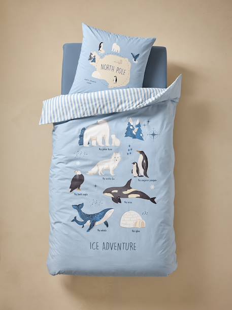 Bedset dekbedovertrek + kussensloop voor kinderen PÔLE NORD, met gerecycled katoen oceaanblauw - vertbaudet enfant 