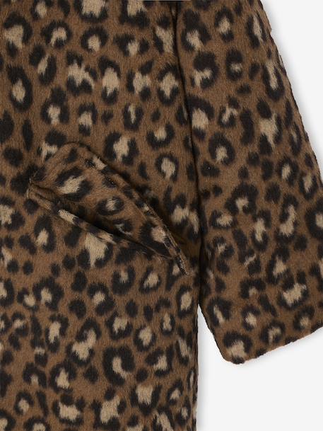 Mantel met capuchon van Laine stof met luipaardprint voor meisjes bruin - vertbaudet enfant 