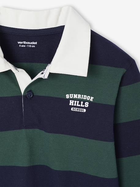 Gestreepte polo voor jongens blauwgroen+gemêleerd grijs+groen+marineblauw+okergeel - vertbaudet enfant 