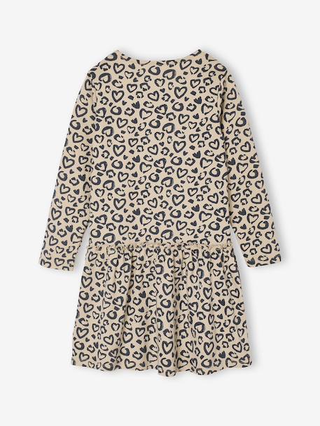Meisjesjurk met print antraciet+beige (poederkleur)+rozen - vertbaudet enfant 