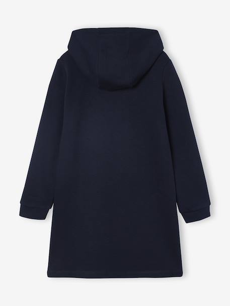 Meisjesjurk van sweatstof met capuchon en mooie details antraciet+gemêleerd grijs+groen+marineblauw - vertbaudet enfant 