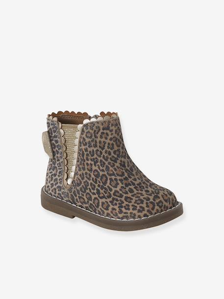 Elastische leren laarsjes voor meisjesbaby's beige, bedrukt+bordeauxrood+CAMEL+marineblauw+zwart - vertbaudet enfant 