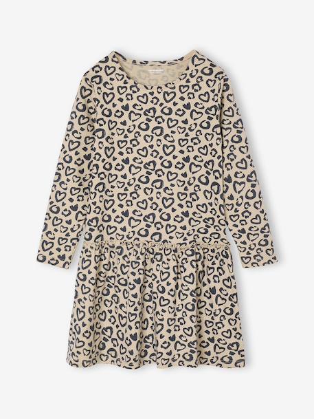 Meisjesjurk met print antraciet+beige (poederkleur)+rozen - vertbaudet enfant 