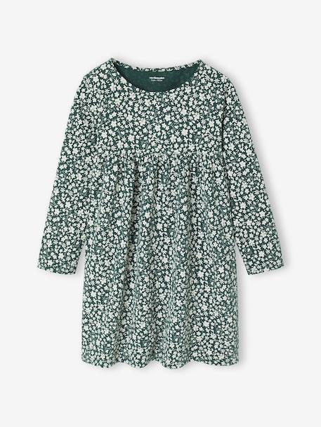 Set met vest en bloemenjurk meisje groengrijs+kameel+lichtgeel+marineblauw - vertbaudet enfant 