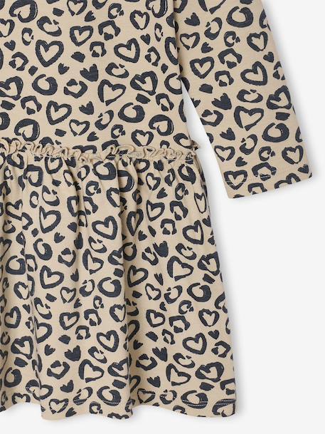 Meisjesjurk met print antraciet+beige (poederkleur)+rozen - vertbaudet enfant 