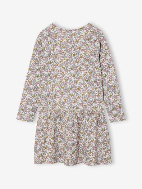 Meisjesjurk met print antraciet+beige (poederkleur)+rozen - vertbaudet enfant 